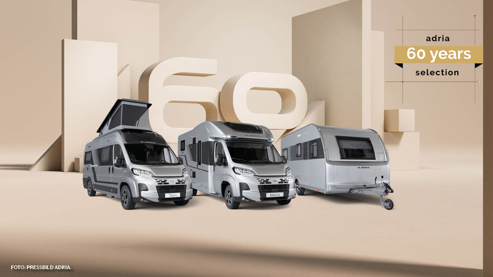 Adria firar 60-årsjubileum med en helt unik jubileumsserie: Adria 60 Years Selection. Exklusiva material och snygga designdetaljer utmärker serien.